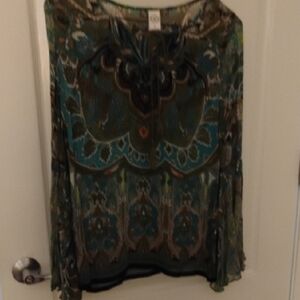 Bila Green and Blue Patterned Blouse